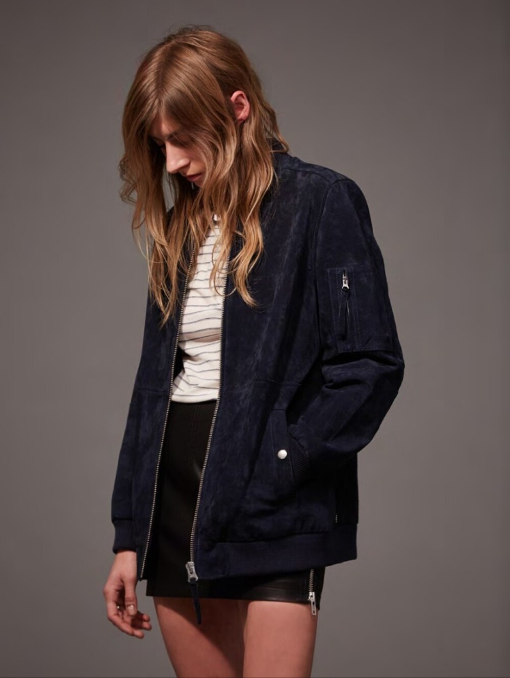 Obey Blue Long Bomber Jacket